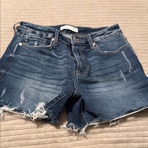 KanCan Dark Blue Distressed Frayed Hem Jean Shorts